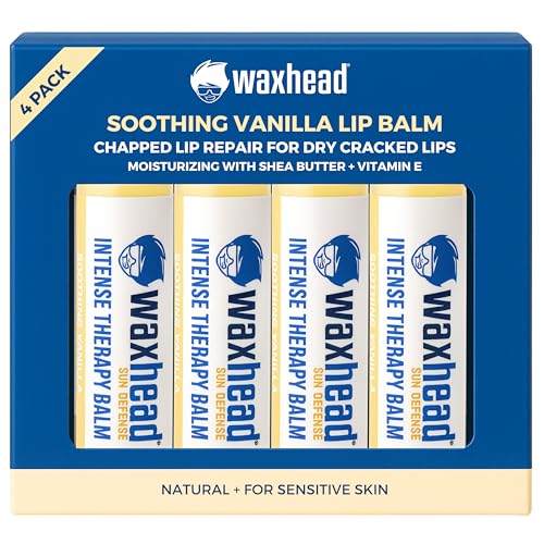 Waxhead Organic Lip Balm ? Fast-Acting Relief Lip Repair for Dry, Cracked, Chapped Lips ? Natural Beeswax, Shea Butter, Aloe & Vitamin E ? Hydrating Lip Moisturizer for Sensitive Skin (Vanilla 4 Pack)