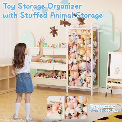 Kids Toy Storage Organizer with Stuffed Animal & Toy Chests - White
