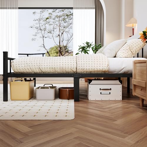 Queen Metal Bed Frame with Headboard Footboard and Steel Slats - 14 Inch Variation