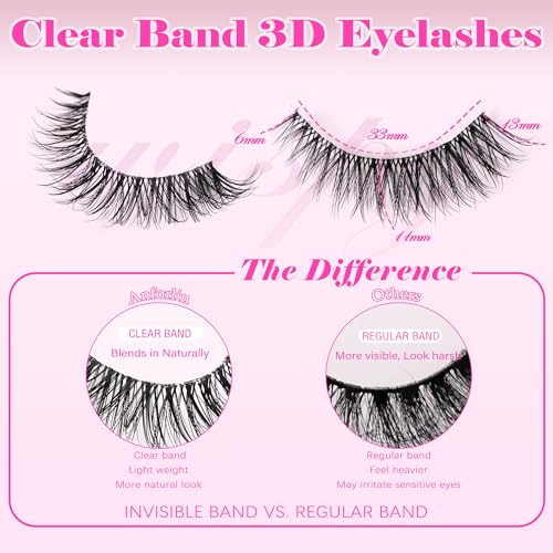 Natural Lashes Cat Eye Lashes 13mm Clear Band False Eyelashes Wispy Eyelashes Natural Look 3D Strip Lashes Soft faux Mink Eyelashes Pack 7 Pairs