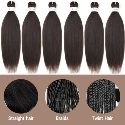 Pre Stretched Braiding Hair Extensions 20 Inch Dark Brown 6 Packs - Crochet & Twist Styles