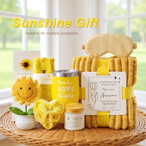 Sunflower Self-Care Gift Basket with Blanket - Relaxation & Get Well Soon Set for Women