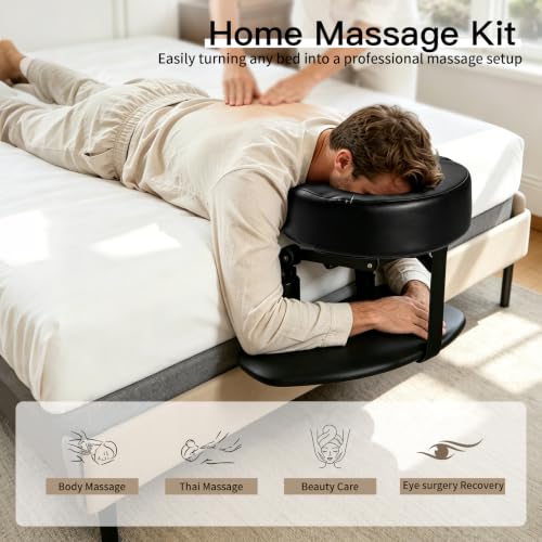 Adjustable Massage Headrest for Bed with Armrest Support - Black