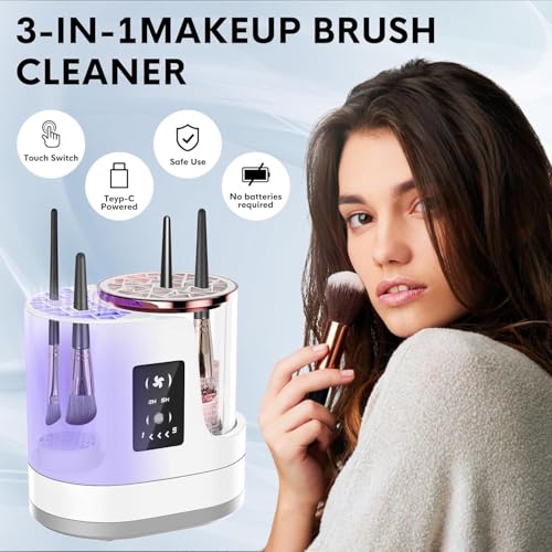 Makeup Brush Cleaner 3-in-1 Electric Makeup Brush Cleaner and Dryer Washing and Quick Drying, Fits All Sizes of Makeup Brushes and Sponges, Portable Beauty Care Tool Gift makeup tool