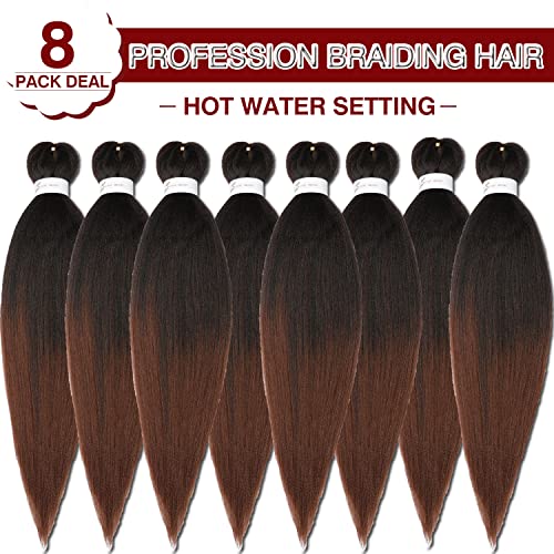 ShowCoco 20 Inch Ombre Pre-Stretched Braiding Hair Extension #1B/30 Pack of 8 for Crochet & Twist Styles
