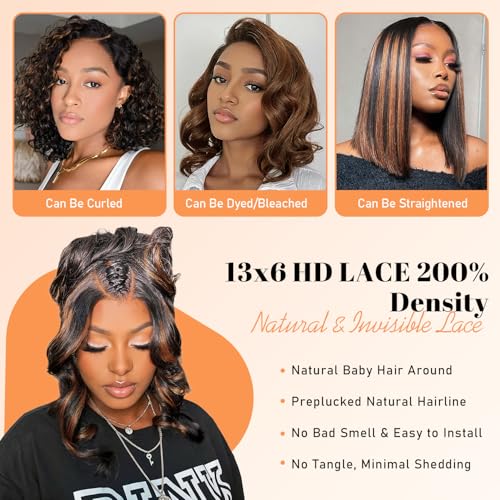 Highlight Ombre 13x6 Body Wave Lace Front Wig Human Hair - FB/30 Multicolor, 14 Inch
