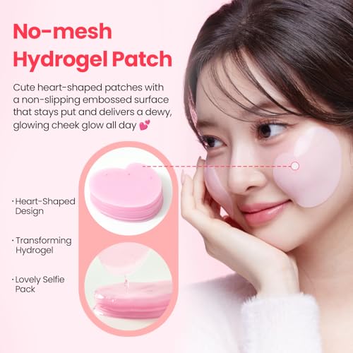 Hydrogel Heart Cheek Patches - Pinkish Hydrating Pre-Makeup Masks, 30 Count