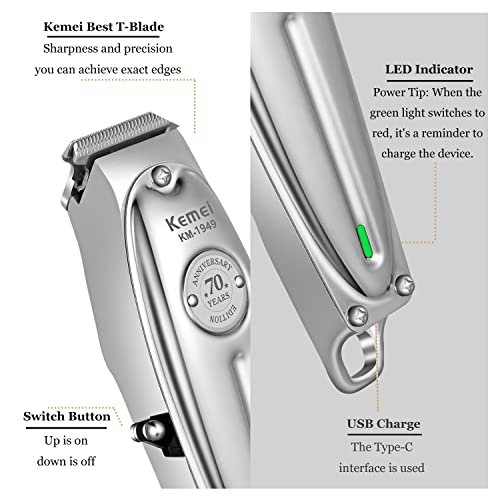 Cordless T-Blade Beard & Hair Trimmer for Men — Silver, KM-19499