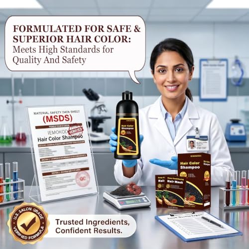 Dark Brown Hair Dye Shampoo 3 in 1 for Gray Hair - Natural Color & Nourishing