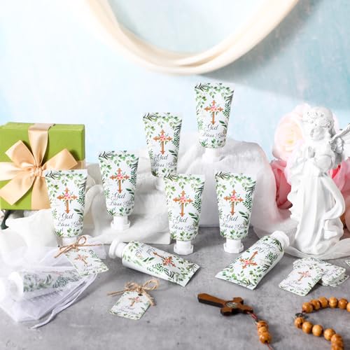 50 Sets Baptism Favors for Guests with Hand Cream, Cross Cards & Organza Bags - Religious Gift
