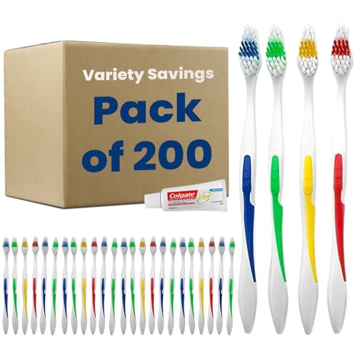 Bulk 200 Medium Soft Toothbrushes, Standard Size, Individually Wrapped, Hotels & Travel
