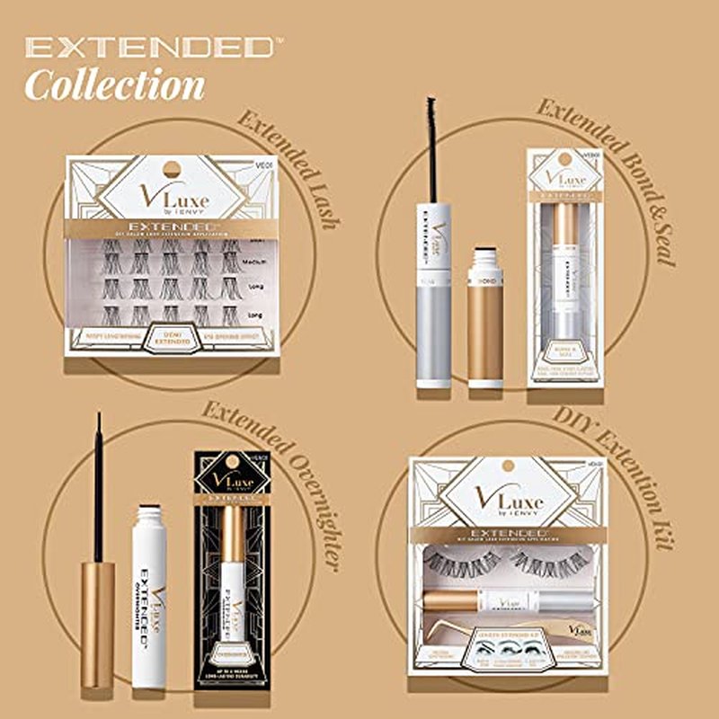 i?ENVY DIY Lash Extension Starter Kit with 10 Volume Extended Clusters, Applicator and Bond & Seal - Eye Lifting Effect, Feather Light Reusable Lash with Super Thin Microbands