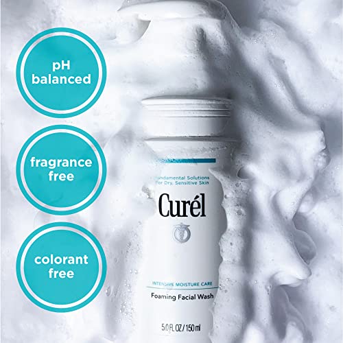 Curel Japanese Skin Care Foaming Daily Face Wash for Sensitive Skin,Hydrating Facial Cleanser for Dry-Skin,pH-Balanced and Fragrance-Free,5 Oz (Step 2 of 2-Step Skincare),(Pack of 2)