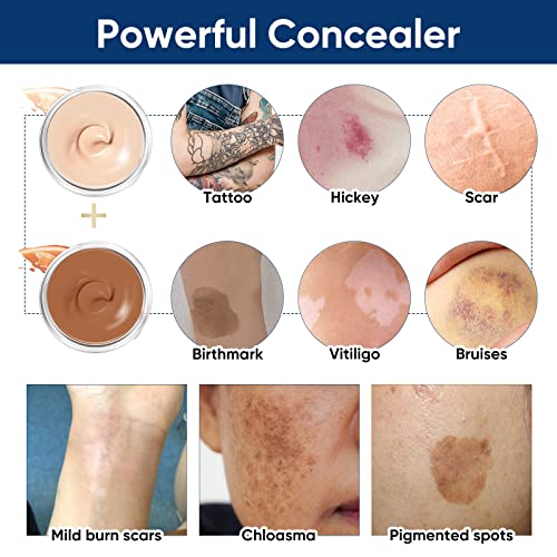 Tattoo Cover Up Makeup Waterproof, Professional Tattoo Cover Up Makeup - Waterproof & Sweatproof 2-Color Concealer, Full Coverage for Scars, Vitiligo, Dark Spots, Transfer-Resistant