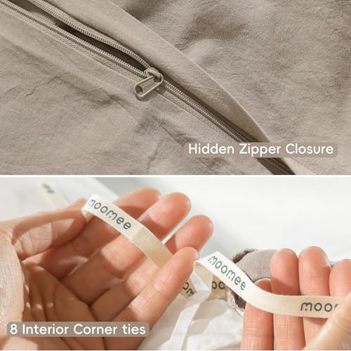 Oversized King Duvet Cover Set - Washed Cotton Linen Look in Heathered Taupe, 120x98