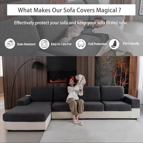 OHSIO Couch Cushion Covers for Sectional Sofa - Dark Gray, 2 Seat + 1 Chaise