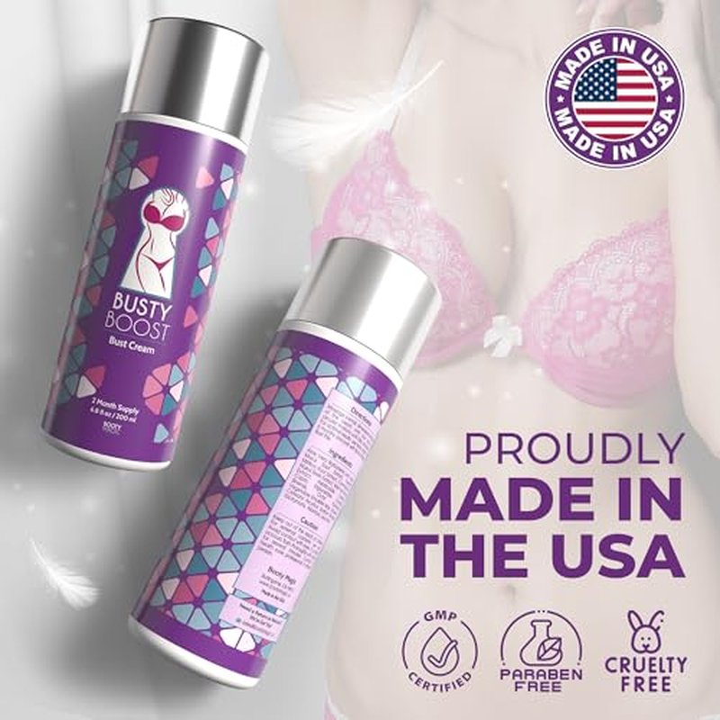 Busty Boost Breast Enhancement Cream ? Natural Firming & Lifting Cream for Fuller, Firmer Breasts ? Infused with Maca Root, Wild Yam, Guggul Resin & Gotu Kola ? Made in the USA ? (2 Month Supply)