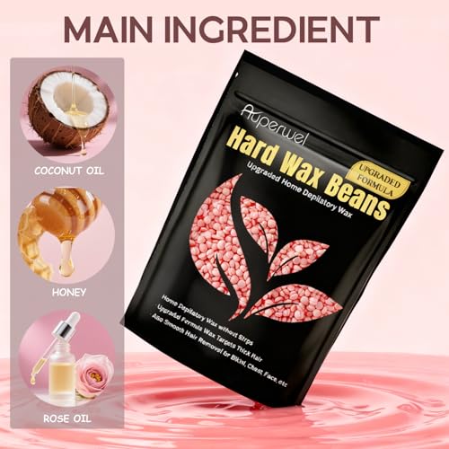 Painless Hard Wax Beans for Hair Removal, 10.5oz Upgraded Formula for Face, Eyebrow, Brazilian Bikini with 10 Applicators (3 Rose)