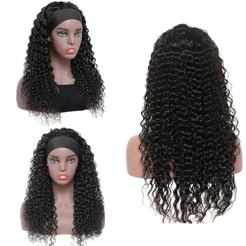 Deep Wave Human Hair Headband Wig 10 Inch Natural Black - Style & Versatility