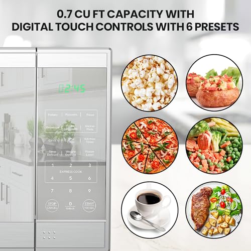 Compact 0.7 Cu Ft Microwave Oven 700W with Pre-Set Cooking Functions