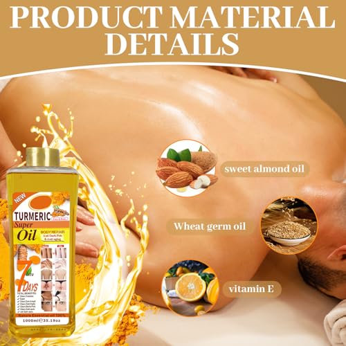 Turmeric Body Oil 1000ml by Hlonns – Pure Veetgold Turmeric Superior Oil, 7days Retinol Vit C Formula