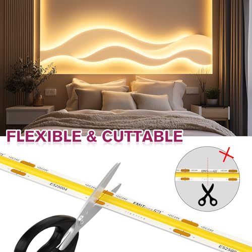 COB LED Strip Lights 3000K Warm White 24V 32.8ft / 10m - Ultra-High Density, Dimmable, Indoor Use