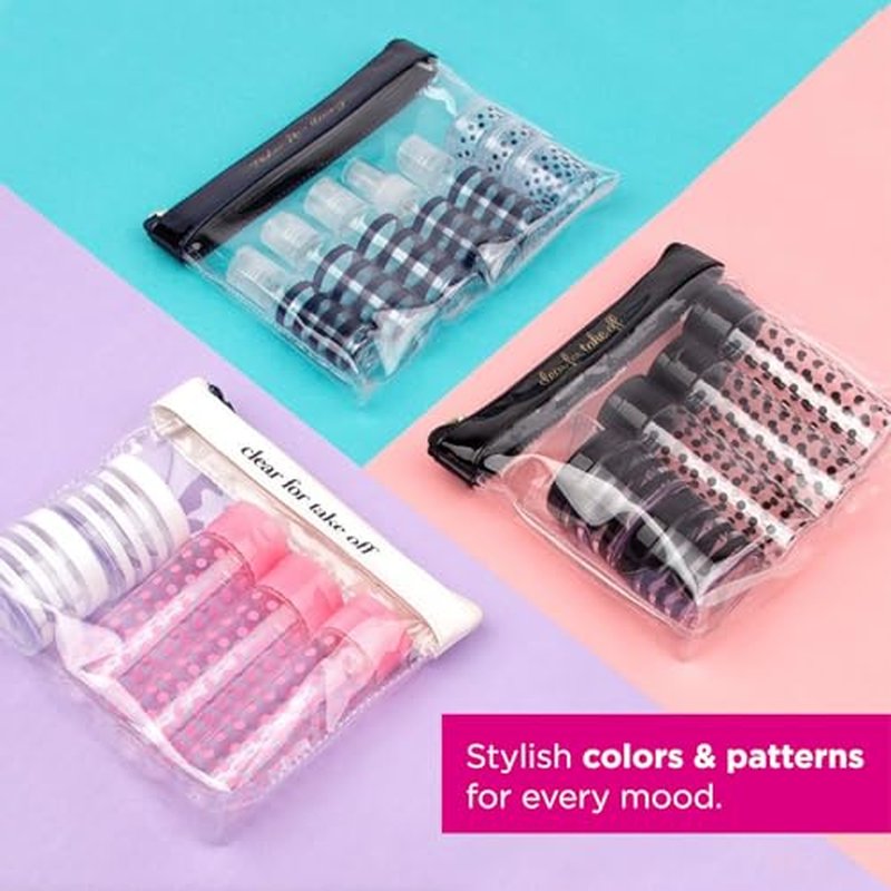 MIAMICA TSA Compliant Travel Bottles and Travel Toiletry Bag ? Includes 12 Pieces ? 7.55" L x 7.4" W x 1.8" D, Clear ? Cute Travel Gifts