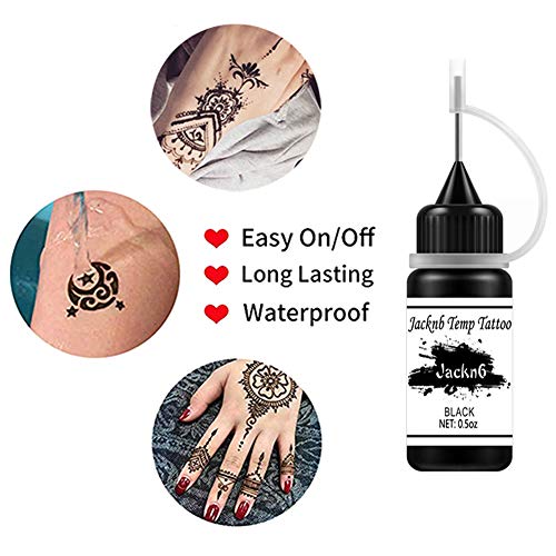 Temporary Tattoo Kit Freehand Ink Semi Permanent Tattoo Jagua Gel 40 Pcs Free Tattoo Stencils DIY Tattoos Fake Freckles Temp Tattoos for Women Kids Men - Full Kit 4 Bottles