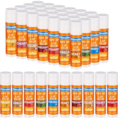 Dimsile 50 Pcs SPF 30 Lip Balm Set Travel Size Summer Beach Gifts No White Cast