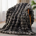 Anysay Faux Fur Throw Blanket - Grey Queen 80x90 Inches Fluffy Bubble Design