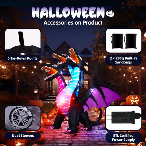 8 FT Tall Halloween Inflatable Dragon Outdoor Decoration with LEDs