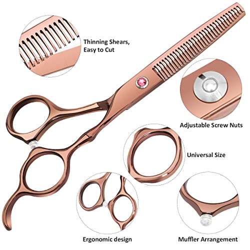 XUGOU Professional Hair Cutting Scissors Set Brown - Stainless Steel Barber Shears, Thinning & Straight Scissors, Salon Gift