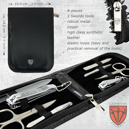 Black Synthetic Leather Manicure Pedicure Set - 3 Swords Germany