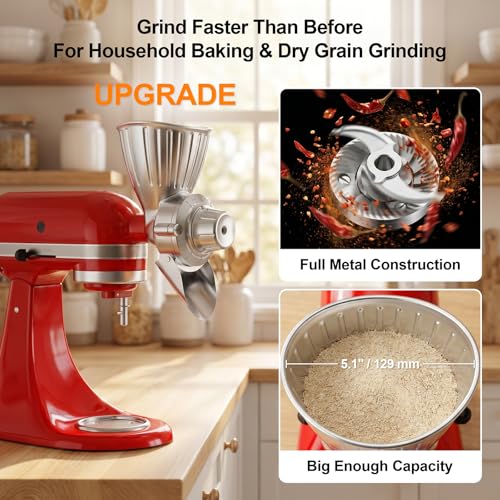 HOZODO Light Gray Grain Mill Attachment for KitchenAid Stand Mixer - All Metal
