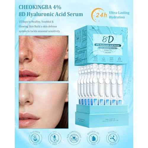 4% Hyaluronic Acid Serum for Face, 8D Hyaluronic Acid Ultra Hydrating Anti-Aging Serum with 20,000ppm Acetyl Hexapeptide-8, Korean Skincare Single-Use Ampoule for Dry & Sensitive Skin, 30pcs