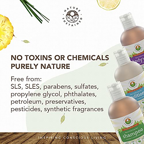 Unscented Probiotic Soapberry Body Wash, Shampoo & Conditioner Set - 3 Pack, pH Balanced for Sensitive Skin (9 Oz Bottles)