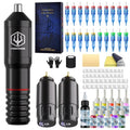 POSEIDON Wireless Tattoo Gun Kit with 2 Batteries - Black for Beginners & Artists