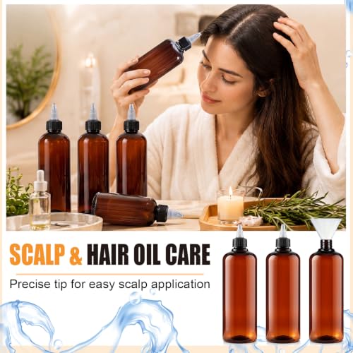 17 oz Amber Hair Oil Squeeze Bottles Pack of 12 with Funnels - Hair Care Applicators