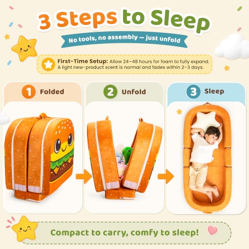 Toddler Travel Bed with Safety Rails - Foldable Foam Floor Bed for Ages 2-6