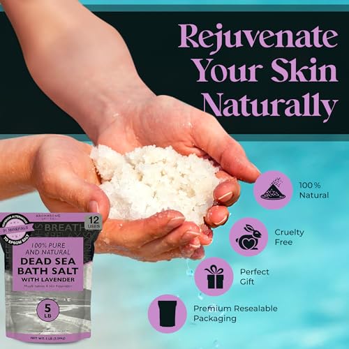Dead Sea Salt with Lavender 80oz - Bath Soak & Body Scrub for Relaxation - Aromasong