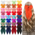Large Satin Hair Bows Set - 32 Colorful Oversized Hair Ribbons with Long Tails for Women & Girls - Non-Slip Hair Clips & Elegant Styling