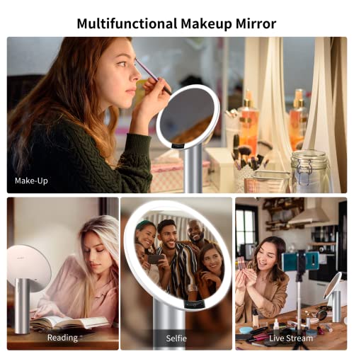 LED Makeup Mirror with 10X Magnification, 3 Colors & Brightness - White