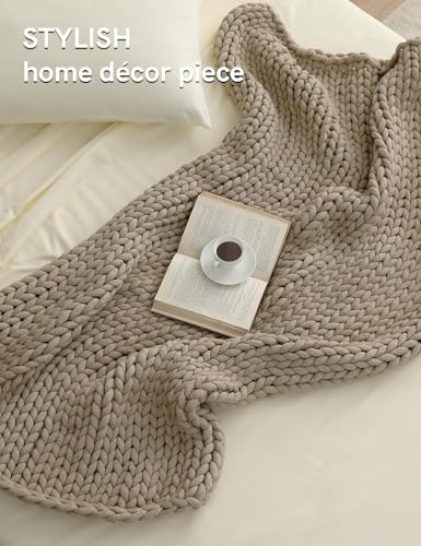 50x70 Inch Beige Knitted Throw Blanket - Medium-Weight, Breathable, Machine Washable Home Decor