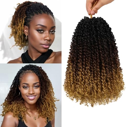 Yanky Twist Crochet Hair 8 Inch 8 Packs 30 Strands Each Pre-Looped Fluffy Passion Twist Ombre Brown Synthetic Braiding Hair