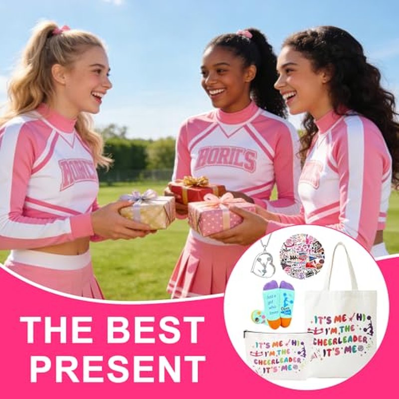 Cheerleader Gifts for Girls, Complete Set with Exquisite handbag, Fashionable Makeup Bag, Catching Shiny Necklace, Patterned Cheer Socks, 60 Pcs Stickers, Cheerleading Gifts, Cheerleading Stuff