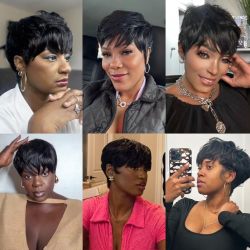Natural Black Pixie Cut Wig Human Hair for Black Women - Glueless Short Layered Style