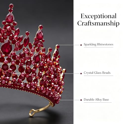 Burgundy 4-Inch Pageant Tiara with Rhinestones - Elegant Alloy Crown for Women