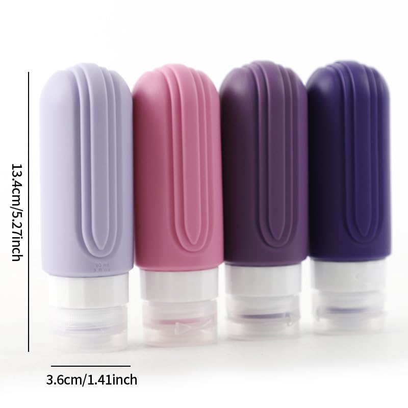 4pcs/Set Travel Bottles for Toiletries, 3oz Refillable Travel Size Containers, Leak Proof Silicone Squeezable Containers, Portable Essentials for Toiletries Shampoo Lotion - Purple