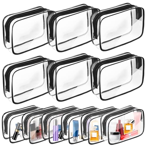 12 Pack Black Clear Travel Toiletry Bags TSA Approved Waterproof Cosmetic Organizer