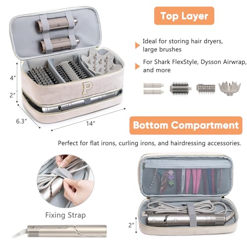 Personalized Travel Hair Tool Organizer Bag with Initial Patch - Ivory